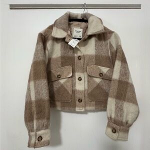 Abercrombie & Fitch Cream and Brown Plaid Jacket